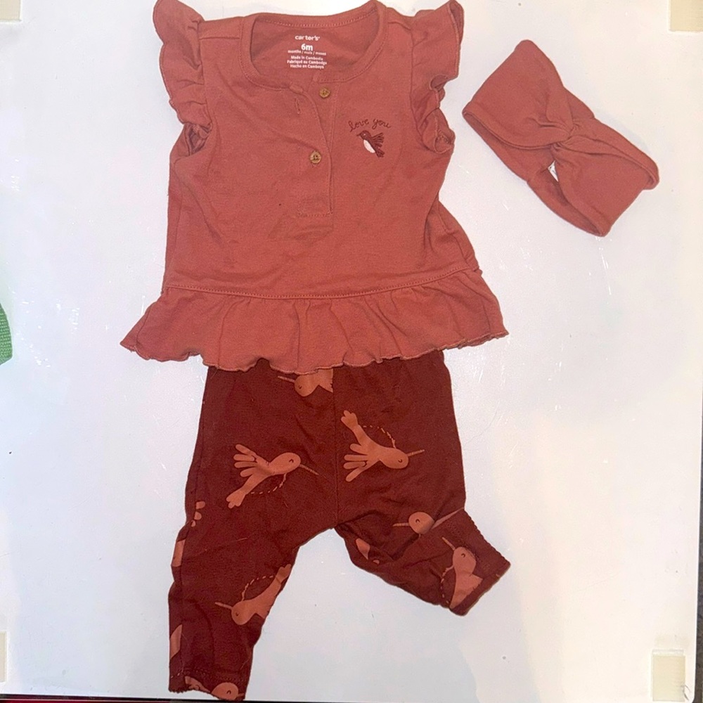 6M Carter's Infant Girls' Mauve Peplum Love You Outfit & Headband - 3 Pc Set